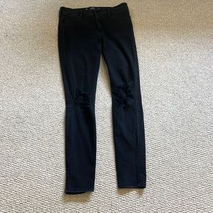 Abercrombie and Fitch black skinny jeans, built in rips at the knees, 7R/28W/26L